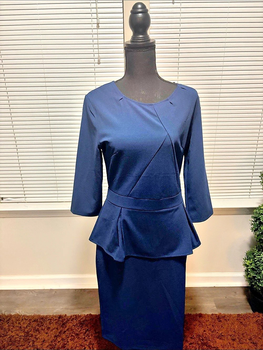Navy Peplum Midi Dress Like New